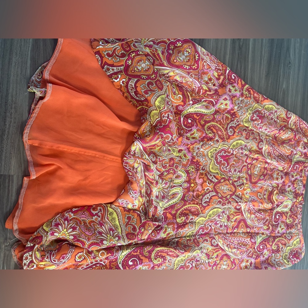 Talbots 100% Silk Paisley‎ A-Line Skirt Orange Pink Yellow Size 14W - Picture 4 of 14